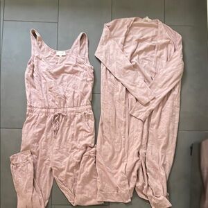 Pink Lounge Set with Jumpsuit and Cardigan